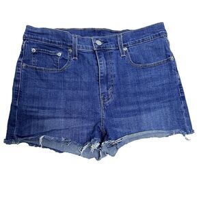 Levis Womens 501 Blue Denim Shorts High Rise Raw Hem Distressed Festival Size 31